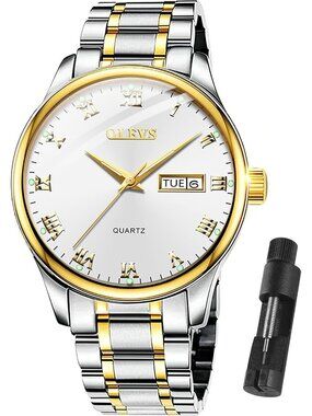 Men's Silver Gold Face Stainless Steel Luminous Quartz Waterproof Classic Watch